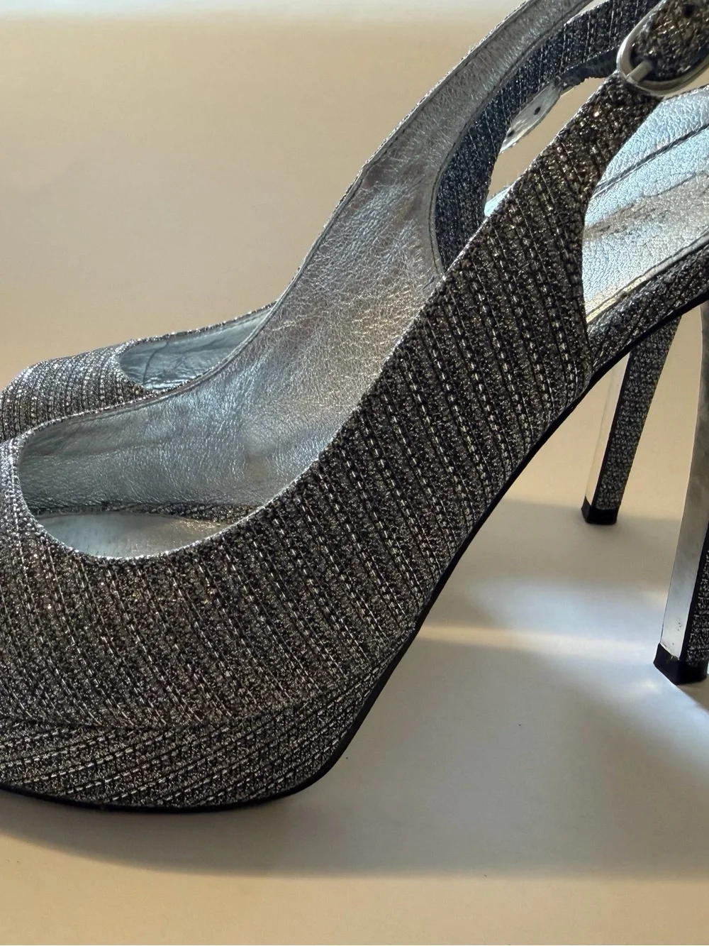 Adrianna Papell Silver Glitter Slingback Heels